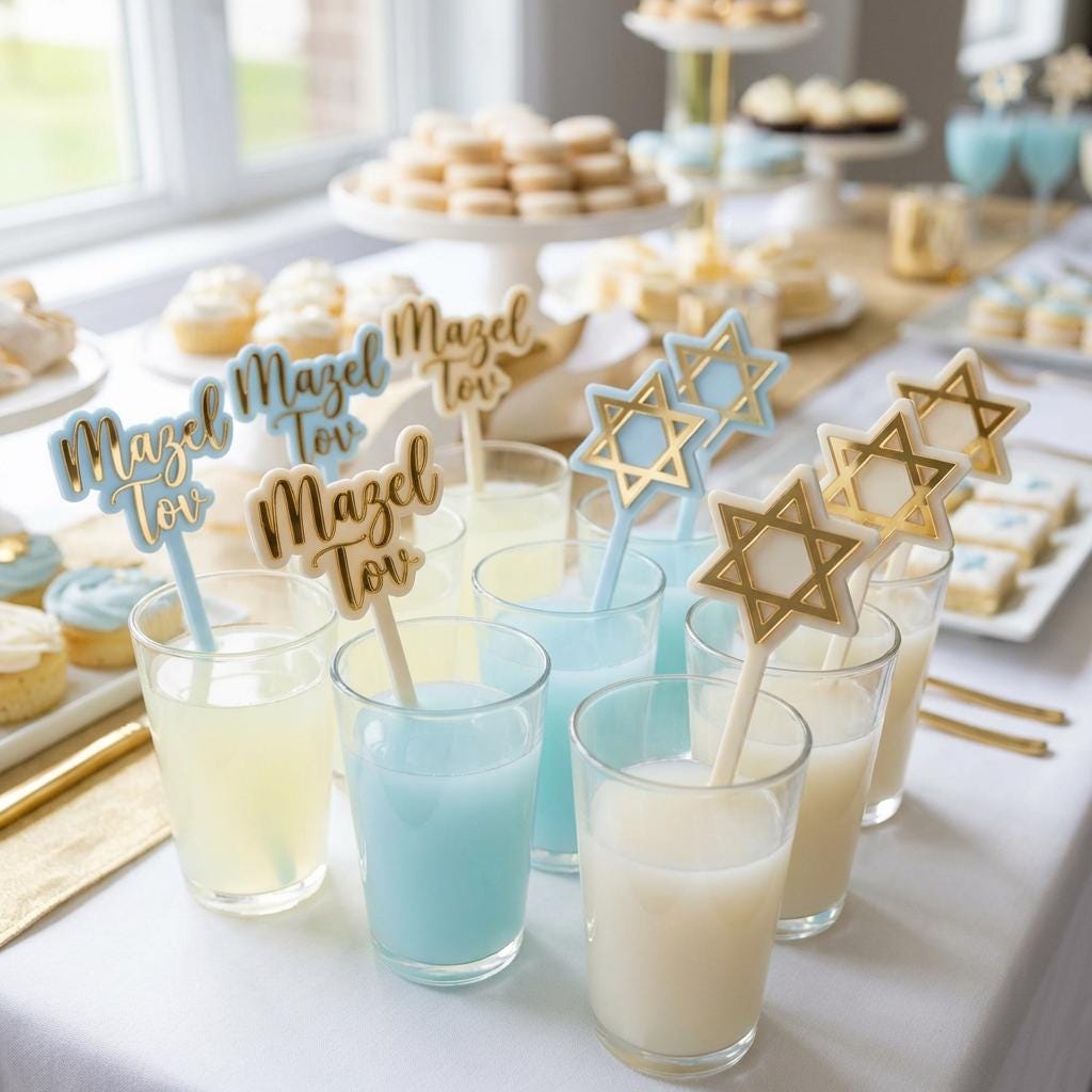 Jewish Drink Stirrers – Mazel Tov, Star of David, Welcome Baby (Set of 12)