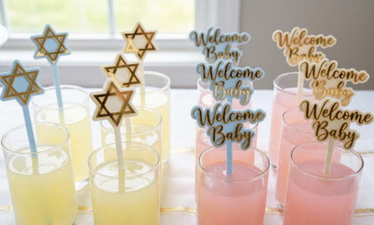 Jewish Drink Stirrers – Mazel Tov, Star of David, Welcome Baby (Set of 12)