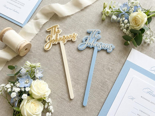 Custom Acrylic Wedding Stir Sticks | Mr Mrs Last Name Established Cocktail Decor