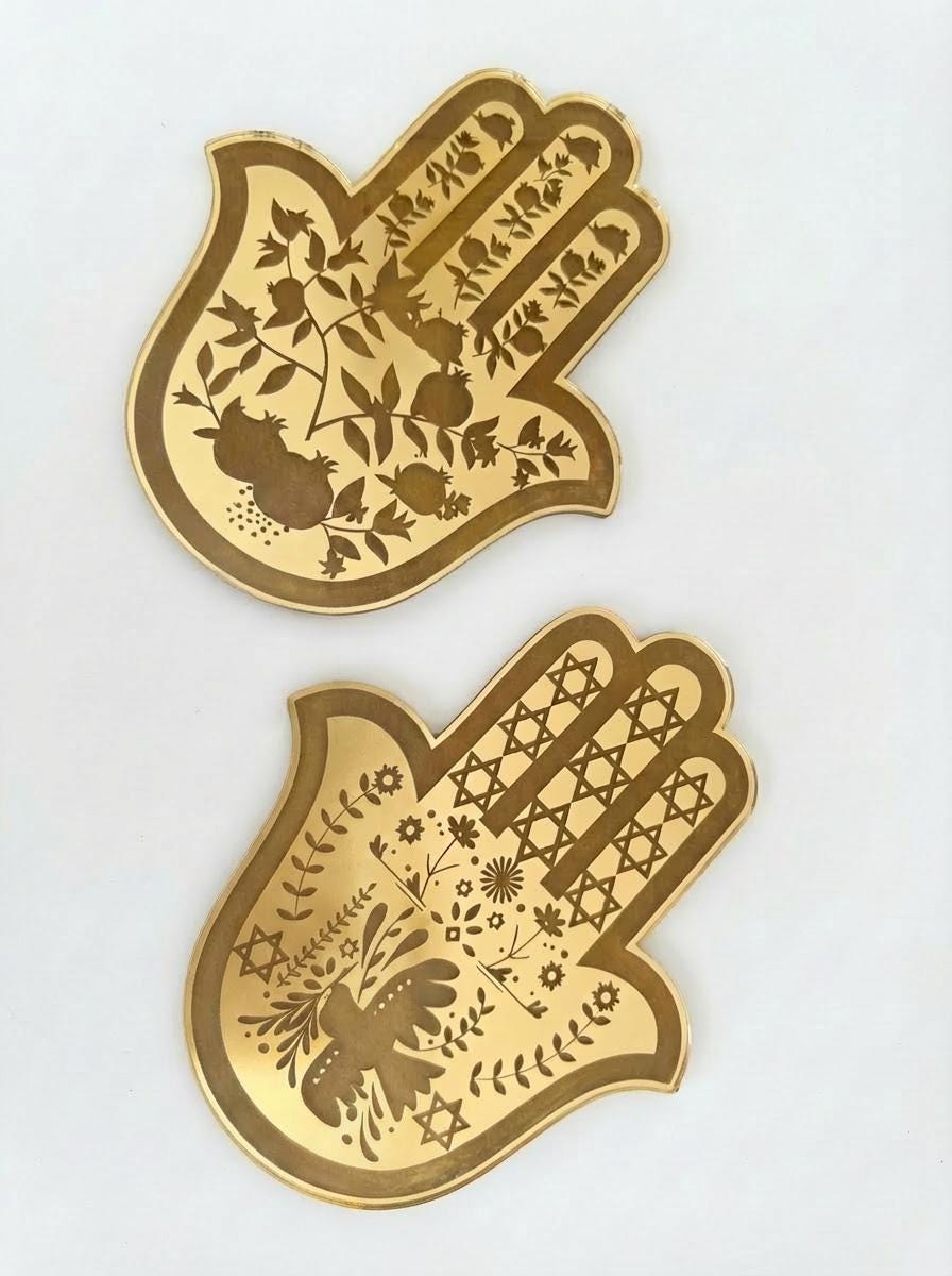 Gold Mirror Hamsa Wall Decor - Jewish Home Blessing, Set of 2
