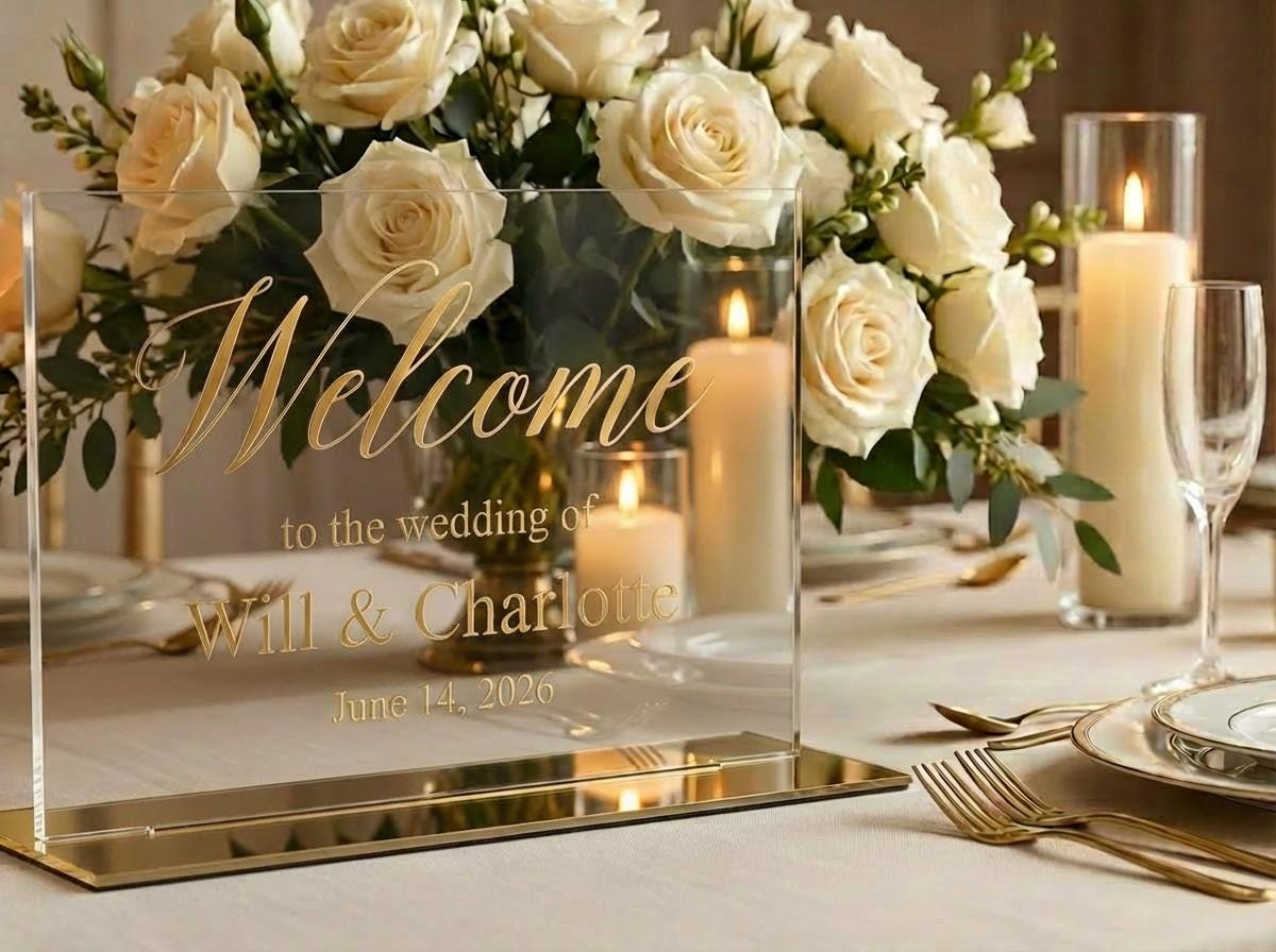 Personalized Black Gold Acrylic Wedding Welcome Sign (8x10 Inches)