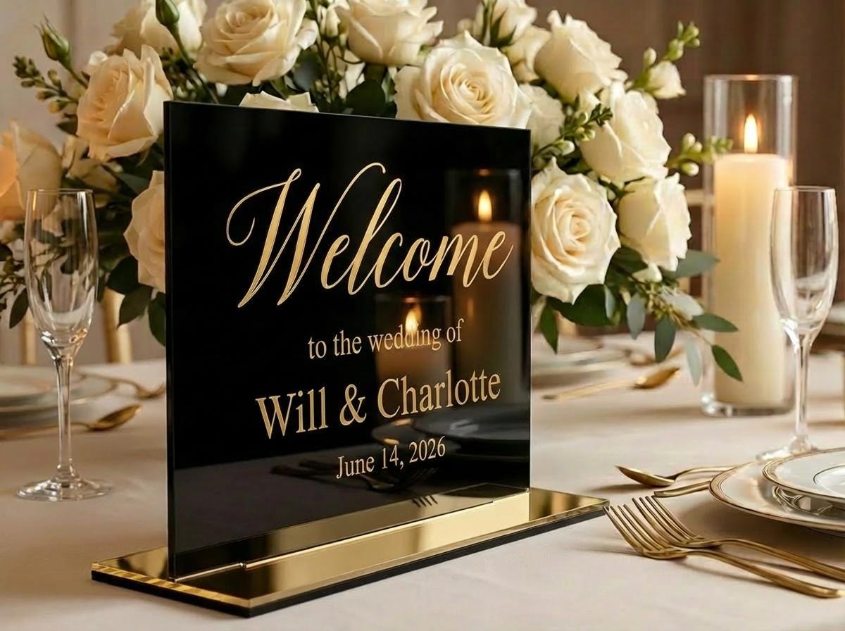 Personalized Black Gold Acrylic Wedding Welcome Sign (8x10 Inches)