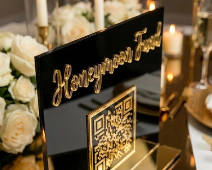 Modern Acrylic Honeymoon Fund QR Code Wedding Sign (8x10 Inch)