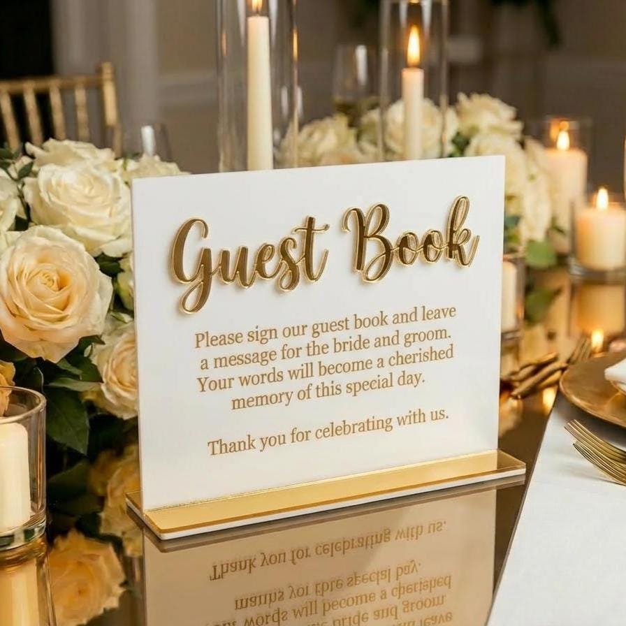 Modern Acrylic Wedding Guest Book Sign: Elegant Reception Table Decor