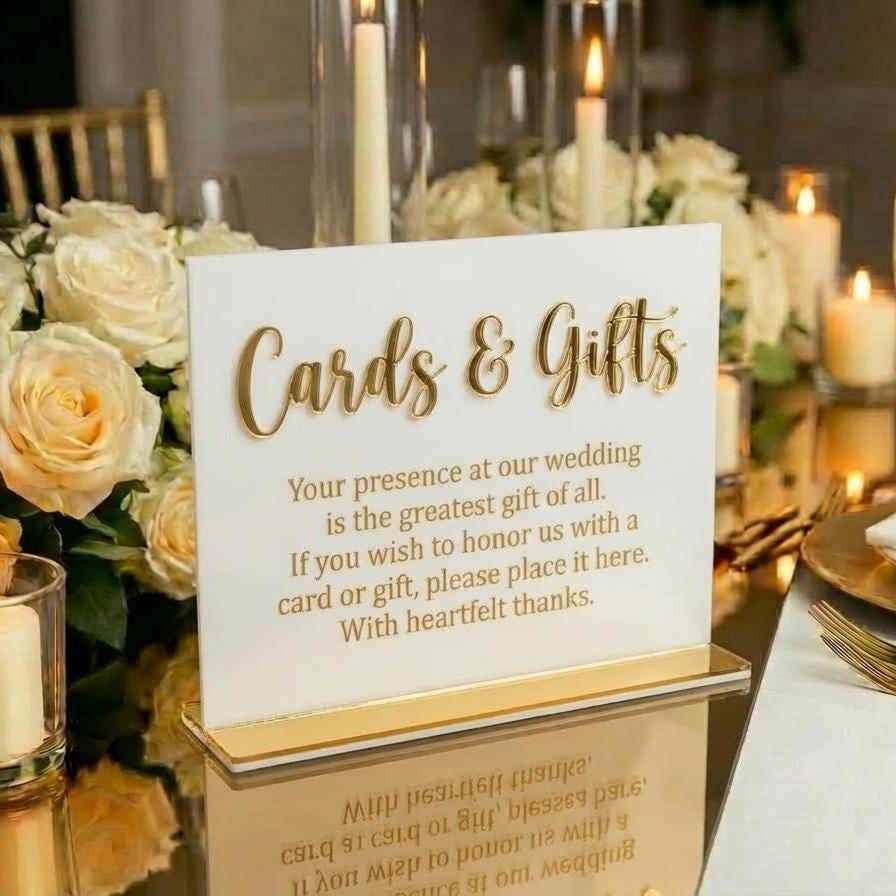 Modern Acrylic Cards & Gifts Wedding Sign, Raised Mirror Lettering Reception Decor