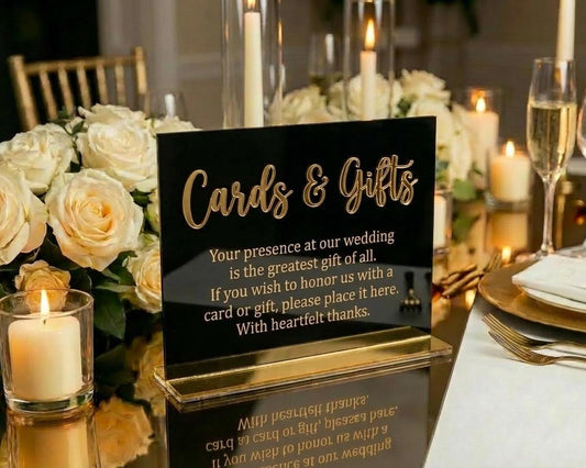 Modern Acrylic Cards & Gifts Wedding Sign, Raised Mirror Lettering Reception Decor