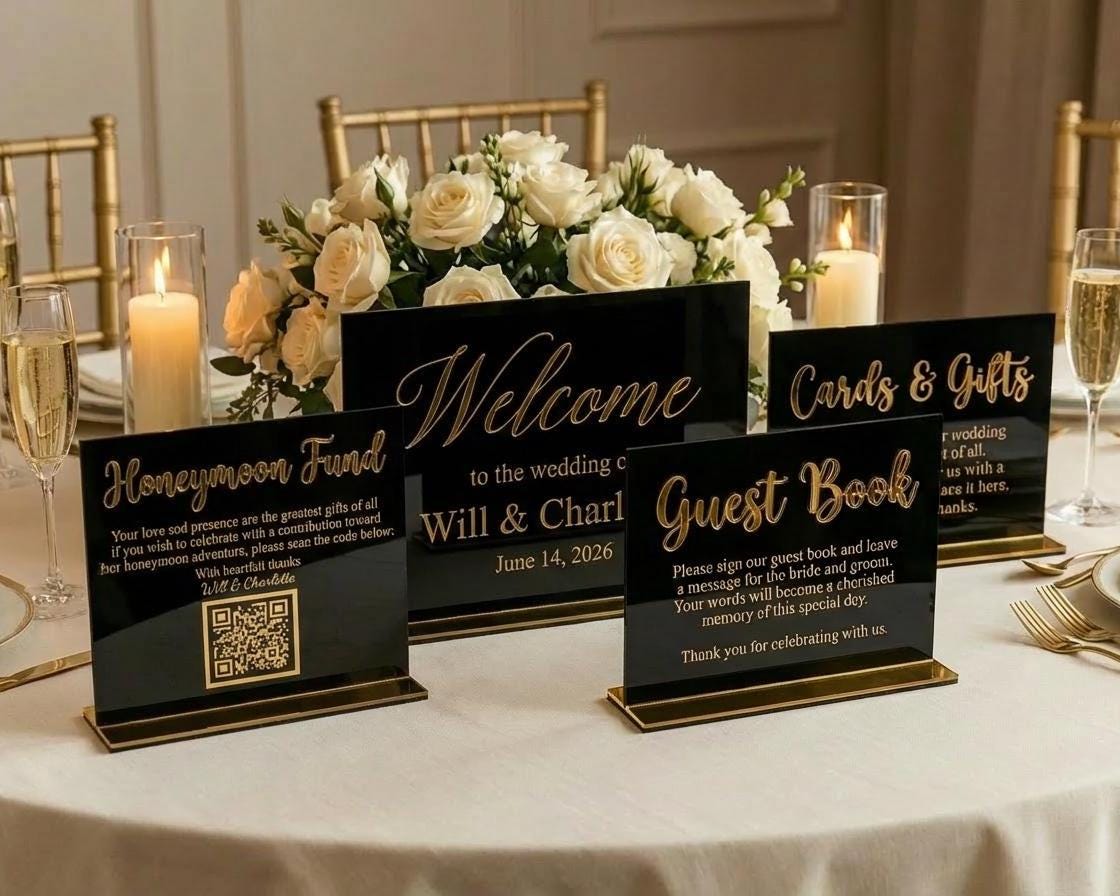 Acrylic Wedding Sign Bundle: Welcome, Guest Book, Cards Gifts, Honeymoon Fund