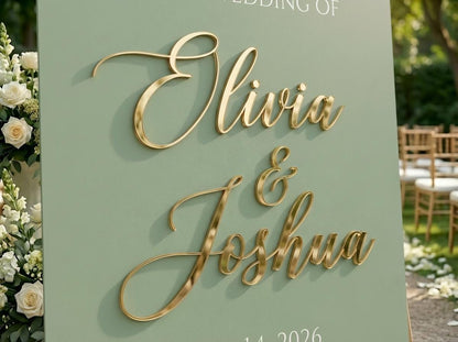 Personalized Painted Acrylic Wedding Welcome Sign, Mirror Gold Lettering Event Decor