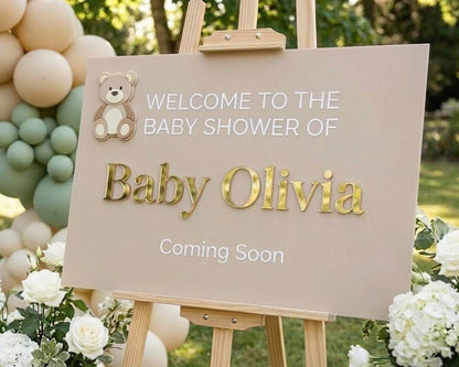 Personalized Painted Acrylic Wedding Welcome Sign, Mirror Gold Lettering Event Decor