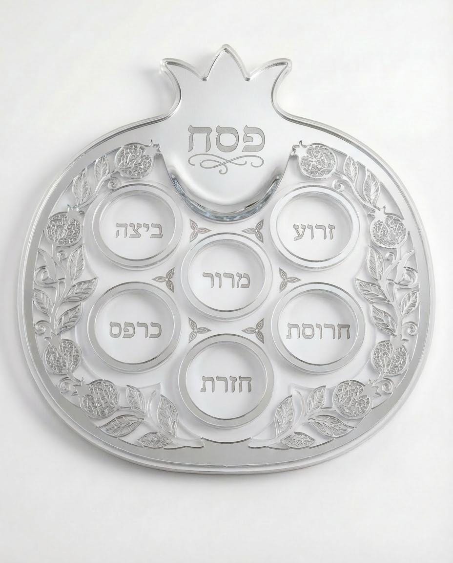 Passover Seder Plate Pomegranate Design, Gold Acrylic Jewish Tray