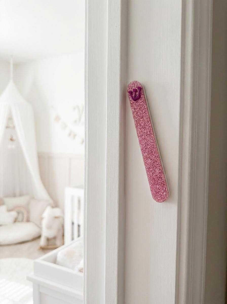 Modern Acrylic Mezuzah Case | Pink Glitter, Frosted White, Raised Shin