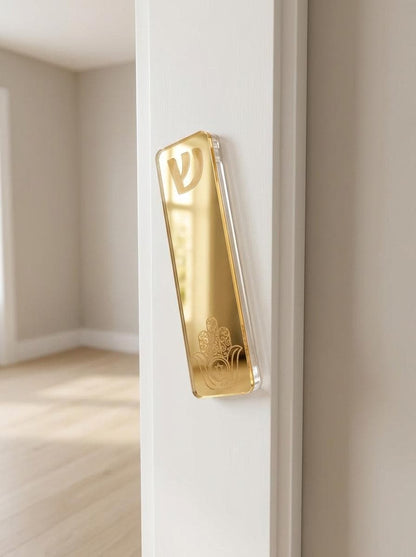 Gold Mirror Mezuzah Case | Hamsa, Floral, Torah Scroll Designs | Modern Judaica Home Decor