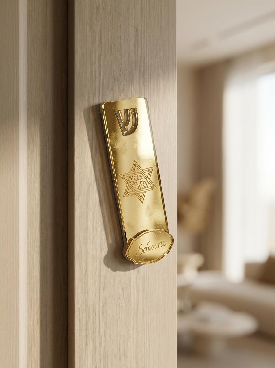 Personalized Gold Mirror Mezuzah Case | Modern Acrylic Judaica, Family Name (12cm)