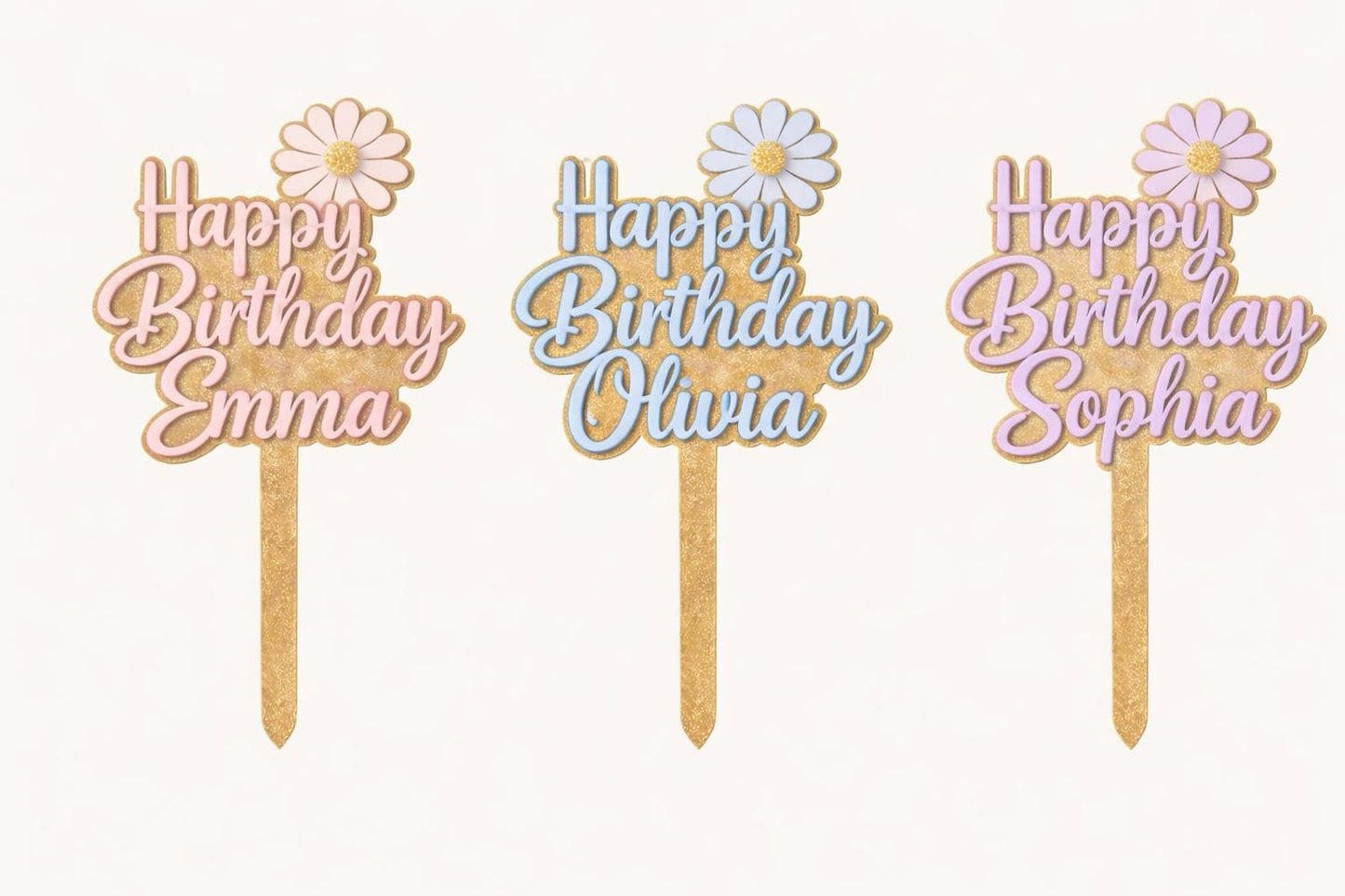 Personalized Daisy Floral Birthday Cake Topper | Double Layer Acrylic Custom Name Age