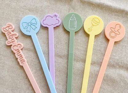 Pastel Baby Shower Drink Stirrers | Acrylic Stir Sticks, Baby Icons, Party Decor