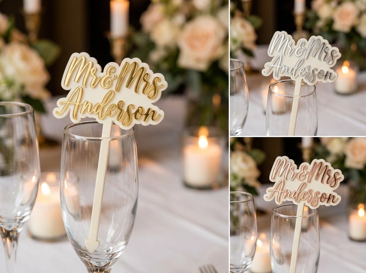 Custom Acrylic Wedding Stir Sticks | Mr Mrs Last Name Established Cocktail Decor