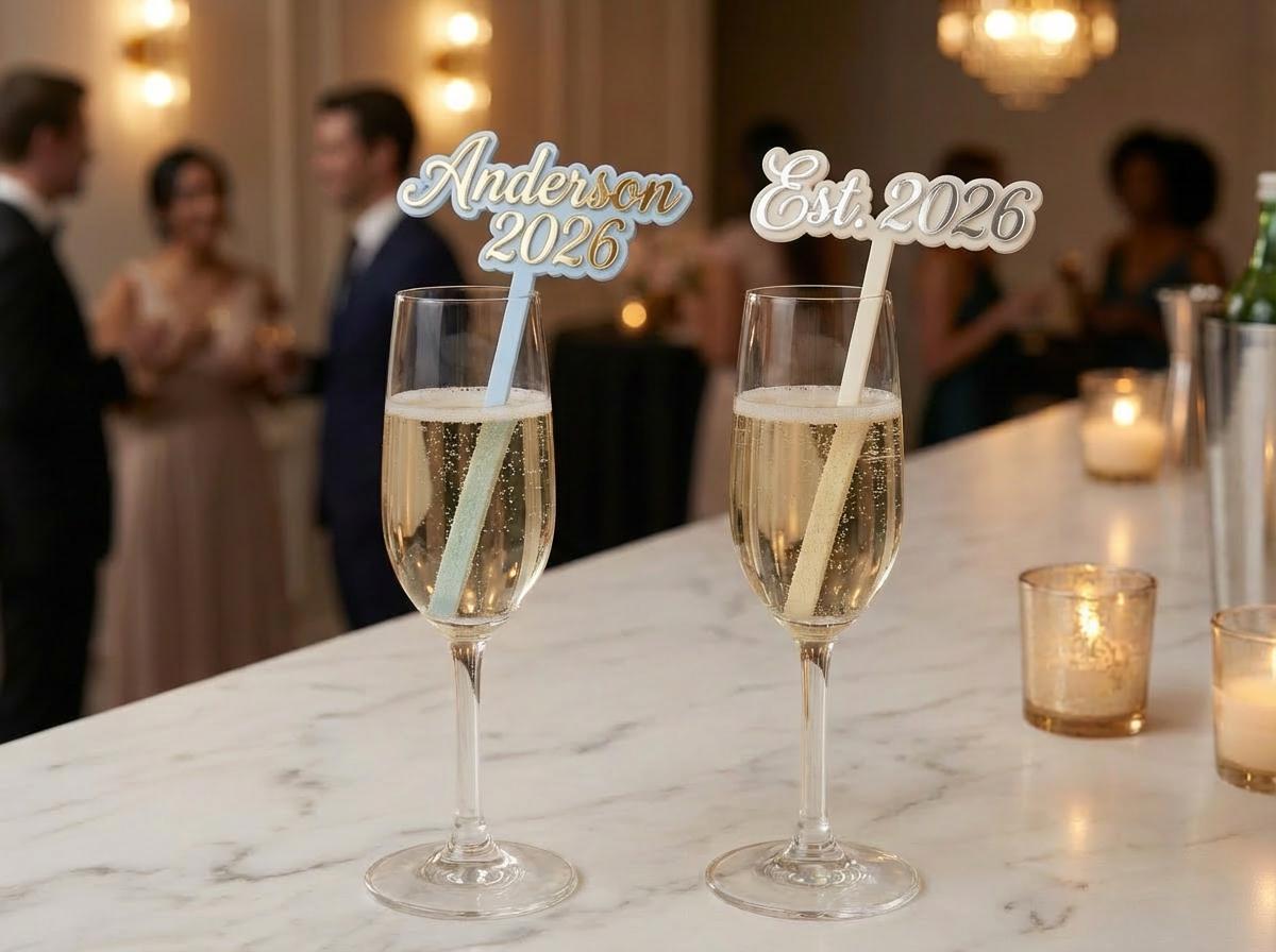 Custom Acrylic Wedding Stir Sticks | Mr Mrs Last Name Established Cocktail Decor