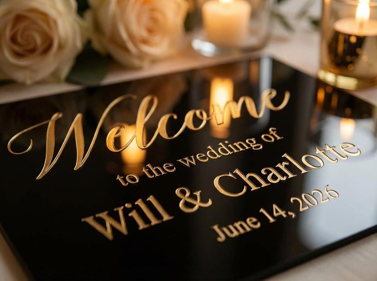 Personalized Black Gold Acrylic Wedding Welcome Sign (8x10 Inches)
