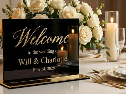 Personalized Black Gold Acrylic Wedding Welcome Sign (8x10 Inches)