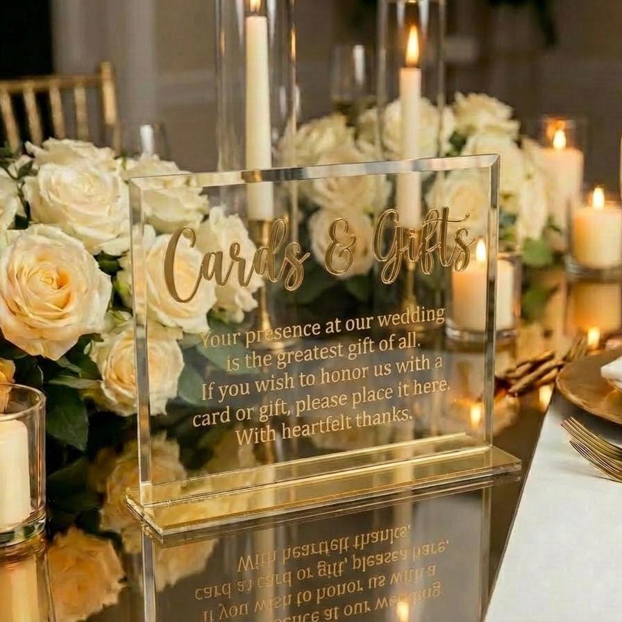 Modern Acrylic Cards & Gifts Wedding Sign, Raised Mirror Lettering Reception Decor