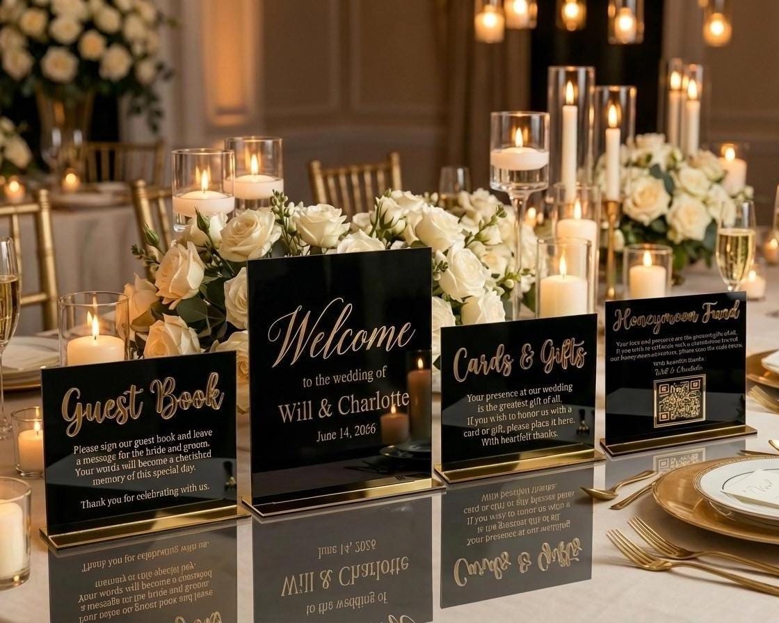 Acrylic Wedding Sign Bundle: Welcome, Guest Book, Cards Gifts, Honeymoon Fund