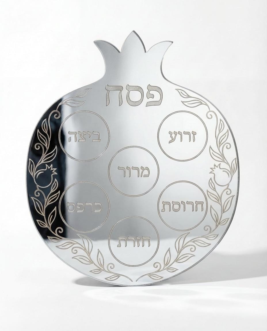 Pomegranate Seder Plate: Gold Acrylic Pesach Tray for Jewish Holiday Table Decor