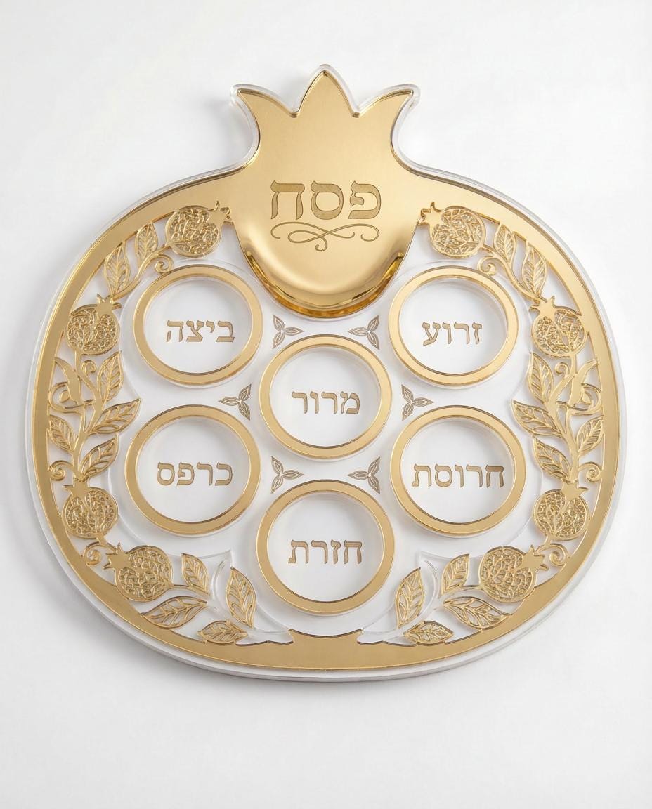 Passover Seder Plate Pomegranate Design, Gold Acrylic Jewish Tray