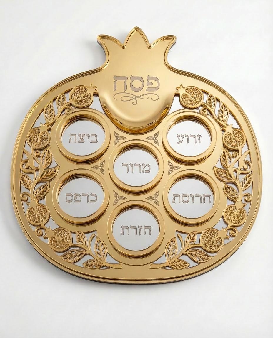 Passover Seder Plate Pomegranate Design, Gold Acrylic Jewish Tray
