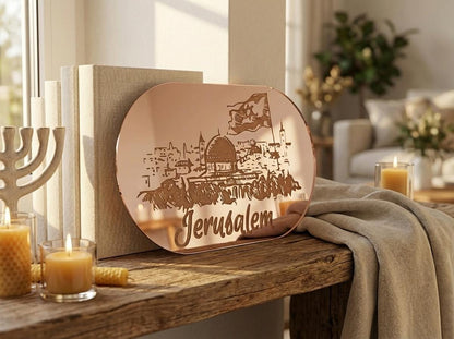 Jerusalem Skyline Wall Art – Gold Mirror Acrylic Judaica Decor