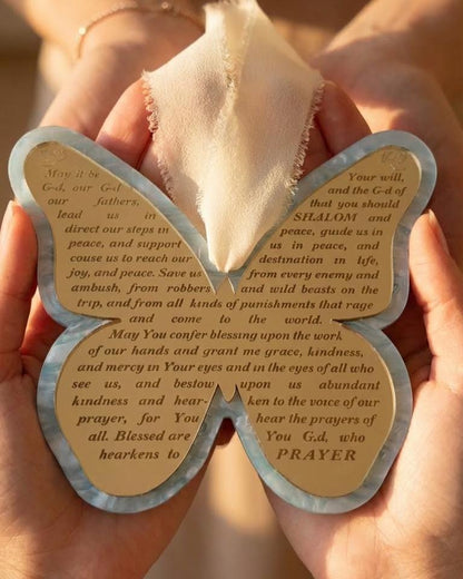 Gold Acrylic Butterfly Traveler's Prayer Wall Decor – Jewish Travel Blessing Judaica