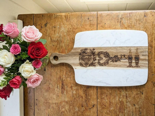 Personalized Marble Wood Challah Board | Engraved Shabbat Serving Platter