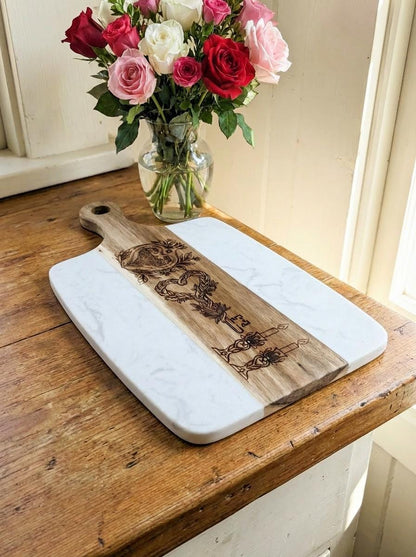Personalized Marble Wood Challah Board | Engraved Shabbat Serving Platter