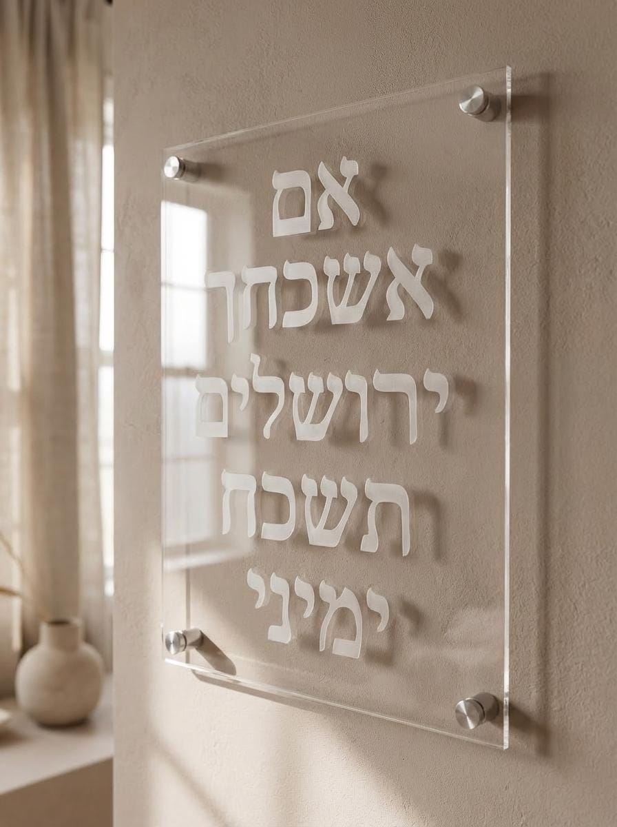 Hebrew Acrylic Wall Art | If I Forget Jerusalem Sign | Modern Judaica Decor