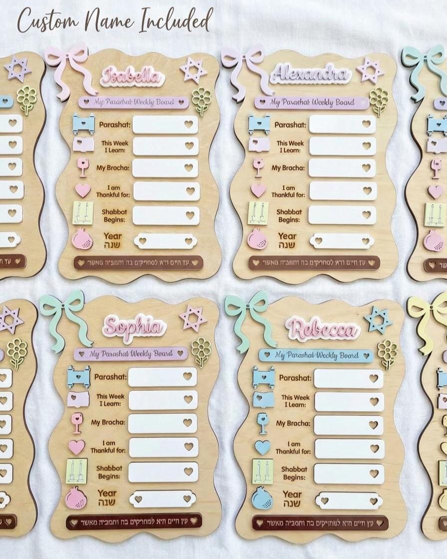 Personalized Parashat Weekly Board for Girls | Jewish Shabbat Learning Chart
