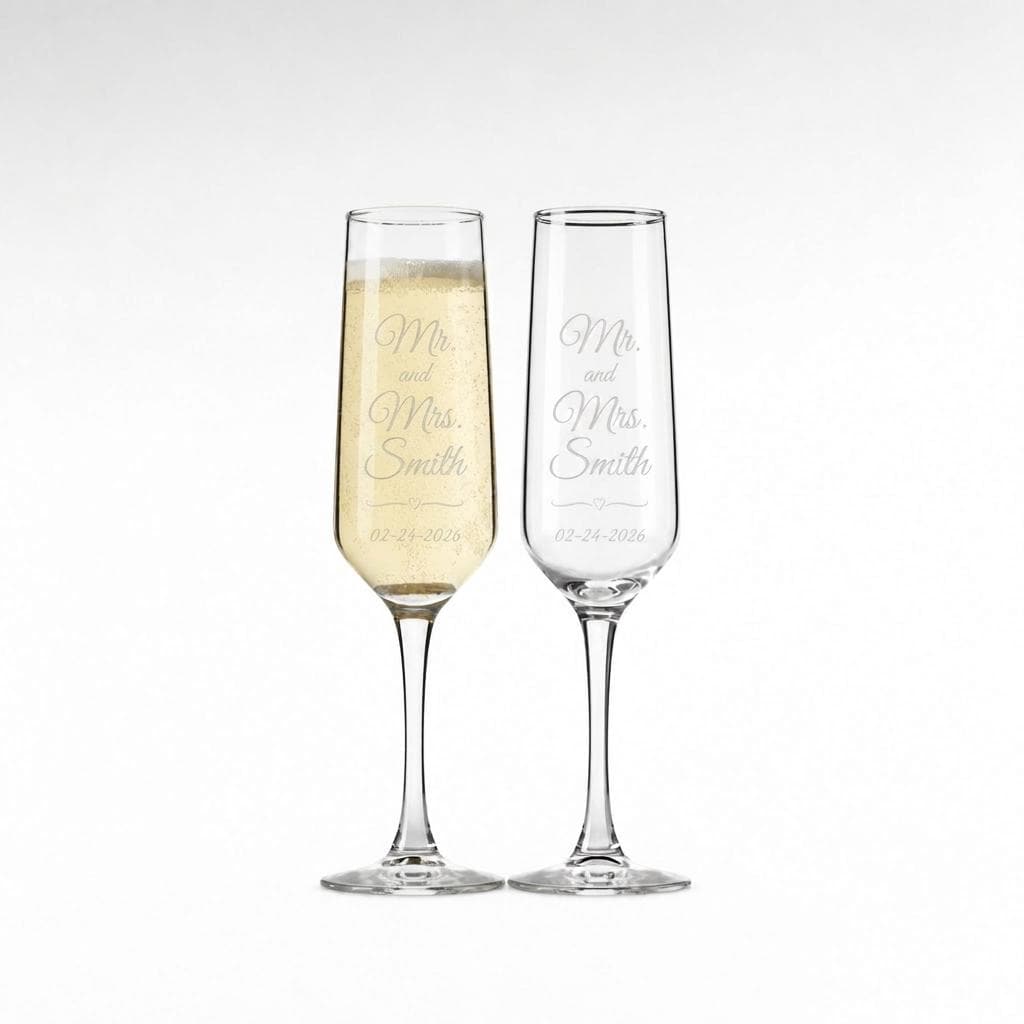 Personalized Champagne Flutes Set of 2, Engraved Wedding Glasses, Mr and Mrs Champagne Glasses, Custom Wedding Gift, Bride Groom Toast