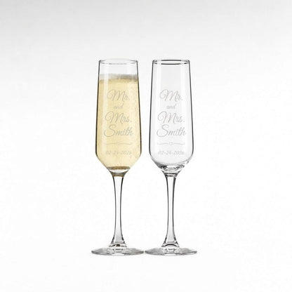 Personalized Champagne Flutes Set of 2, Engraved Wedding Glasses, Mr and Mrs Champagne Glasses, Custom Wedding Gift, Bride Groom Toast