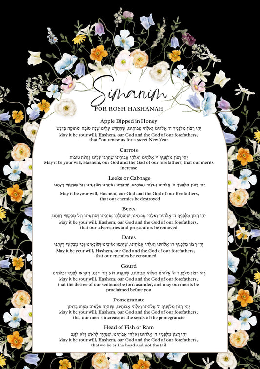 Set of 4 Rosh Hashanah Simanim Acrylic Table Signs | Hebrew & English Prayer Cards | 8x6 Acrylic Table Decor | Chabad Inspired