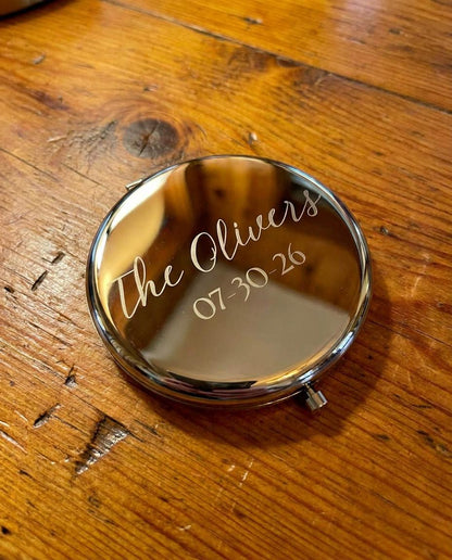 Personalized Compact Mirror | Engraved Silver Purse Mirror for Bridesmaids, Wedding Favors